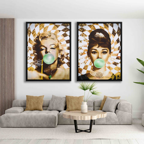 Golden Marilyn Monroe and Audrey Hepburn