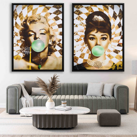 Golden Marilyn Monroe and Audrey Hepburn