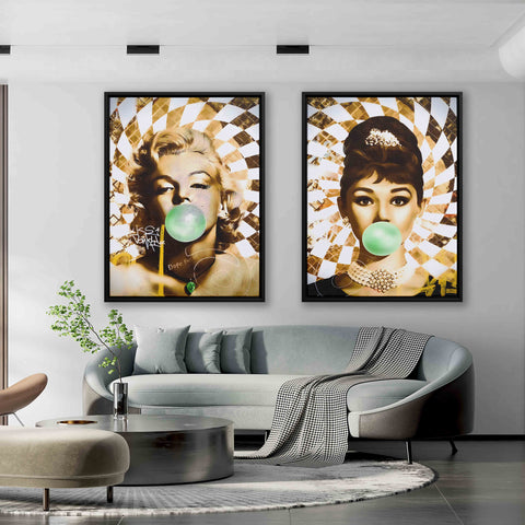 Golden Marilyn Monroe and Audrey Hepburn