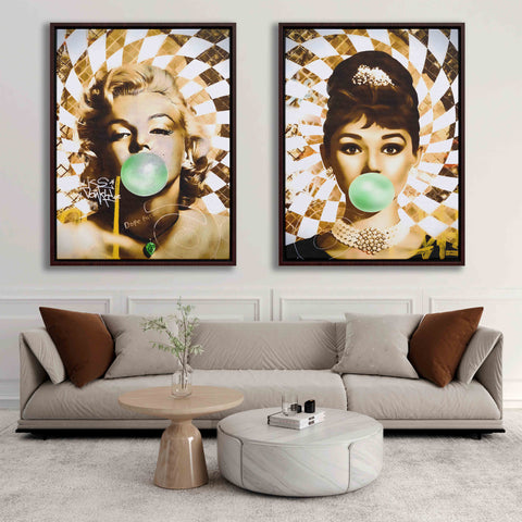 Golden Marilyn Monroe and Audrey Hepburn