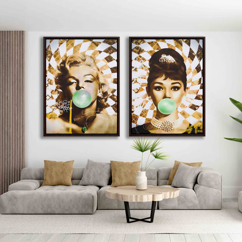 Golden Marilyn Monroe and Audrey Hepburn