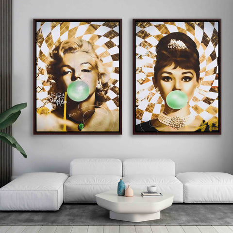 Golden Marilyn Monroe and Audrey Hepburn