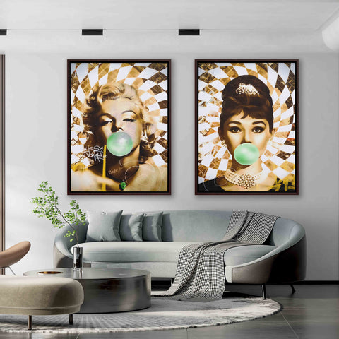 Golden Marilyn Monroe and Audrey Hepburn