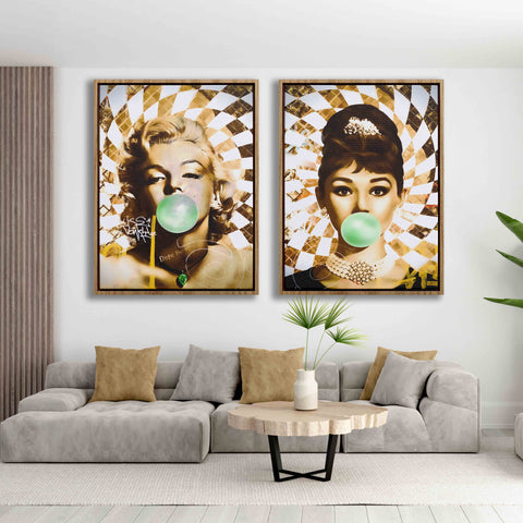 Golden Marilyn Monroe and Audrey Hepburn