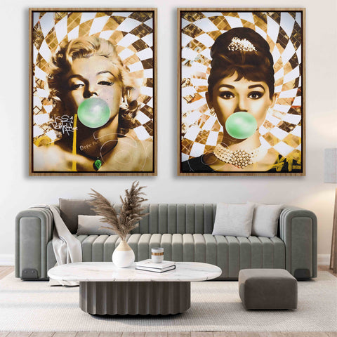 Golden Marilyn Monroe and Audrey Hepburn