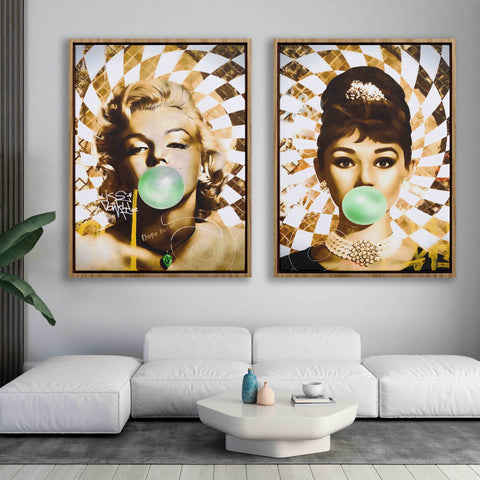 Golden Marilyn Monroe and Audrey Hepburn