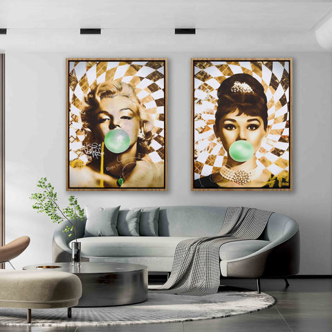 Golden Marilyn Monroe and Audrey Hepburn