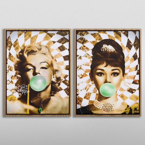 Golden Marilyn Monroe and Audrey Hepburn