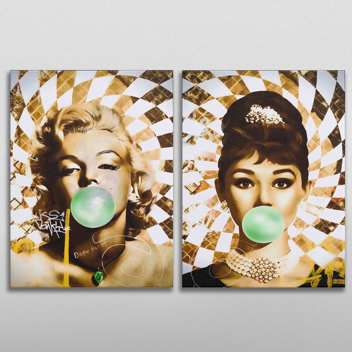 Golden Marilyn Monroe and Audrey Hepburn