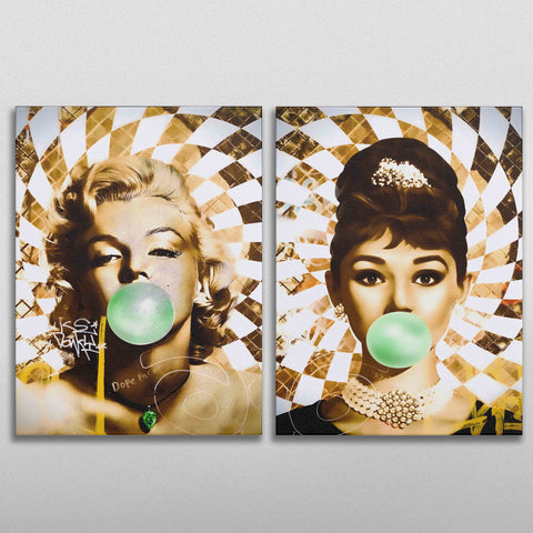 Golden Marilyn Monroe and Audrey Hepburn