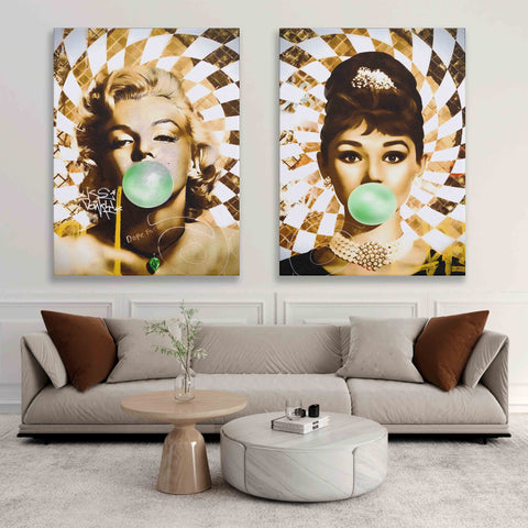 Golden Marilyn Monroe and Audrey Hepburn