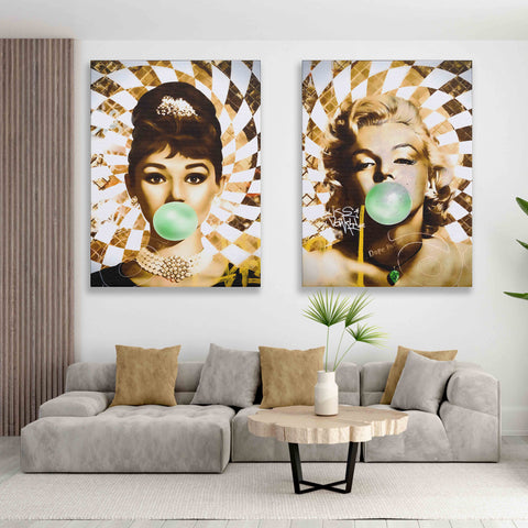 Golden Marilyn Monroe and Audrey Hepburn