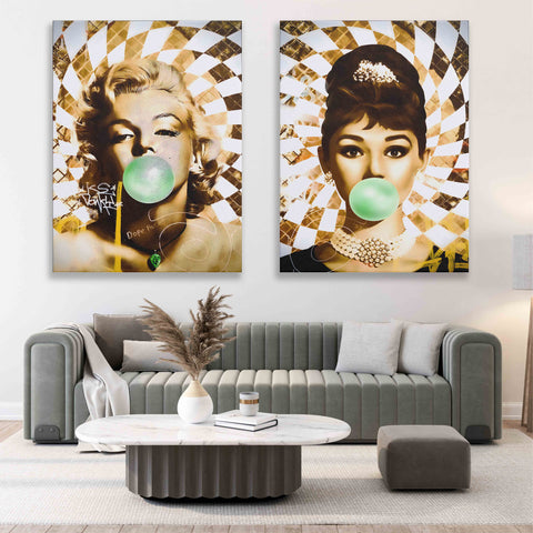 Golden Marilyn Monroe and Audrey Hepburn