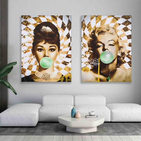 Golden Marilyn Monroe and Audrey Hepburn