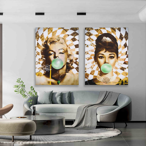 Golden Marilyn Monroe and Audrey Hepburn