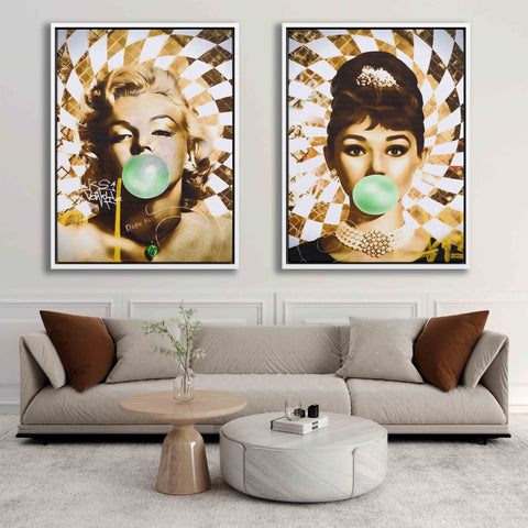 Golden Marilyn Monroe and Audrey Hepburn