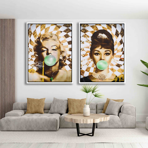 Golden Marilyn Monroe and Audrey Hepburn