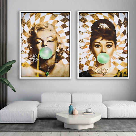 Golden Marilyn Monroe and Audrey Hepburn