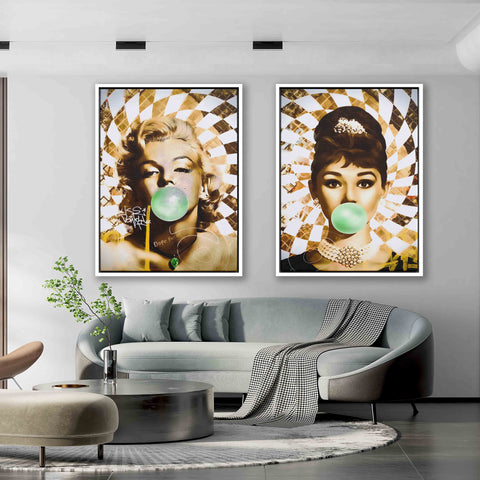Golden Marilyn Monroe and Audrey Hepburn