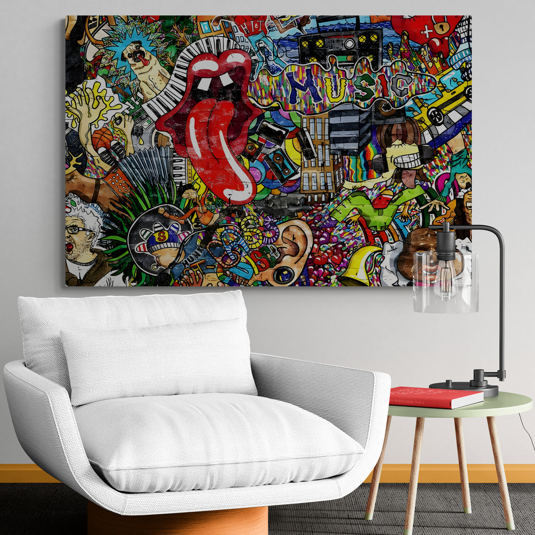 Arte de pared de graffiti de música abstracta