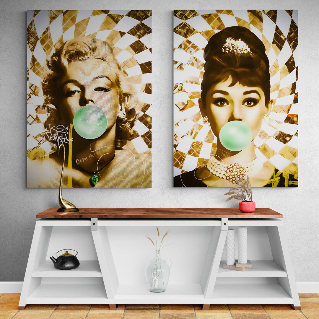 Goldene Marilyn Monroe und Audrey Hepburn