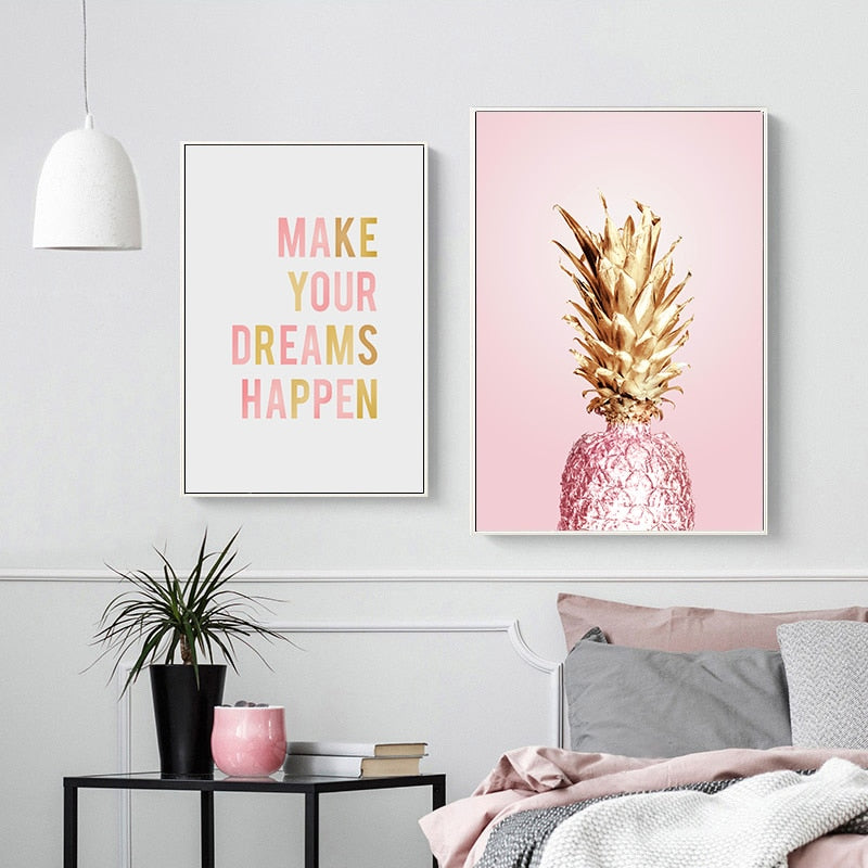 Rosa gyllene ananas canvas